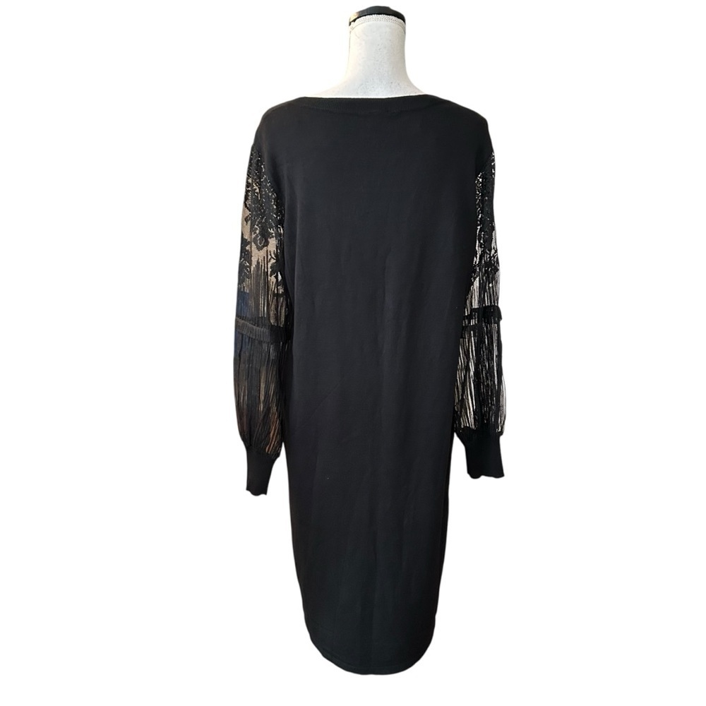 NY Collection Sheer Lace Sleeve Sweater Knit Cocktail Dress SZ XL in Black NEW - Picture 5 of 7